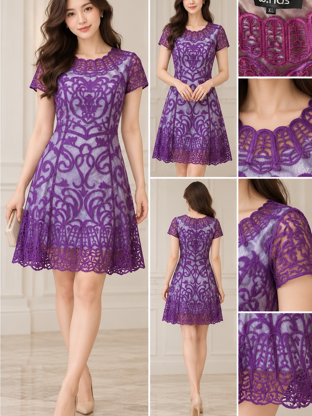 XL Women's Embroidered Lace Chemise in Purple